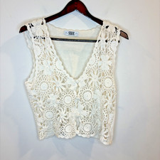 VTG Segue Crochet Vest Sz M-see note Ivory Boho Festival Cottagecore 90s