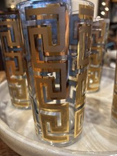 Vintage MCM Set of 4 Georges Briard 22-Karat Gold Greek Key Glasses MINT.