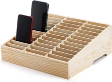 Lawei 36-Grid Wooden Cell Phone Holder, Multifunctional Desktop Organizer Storag