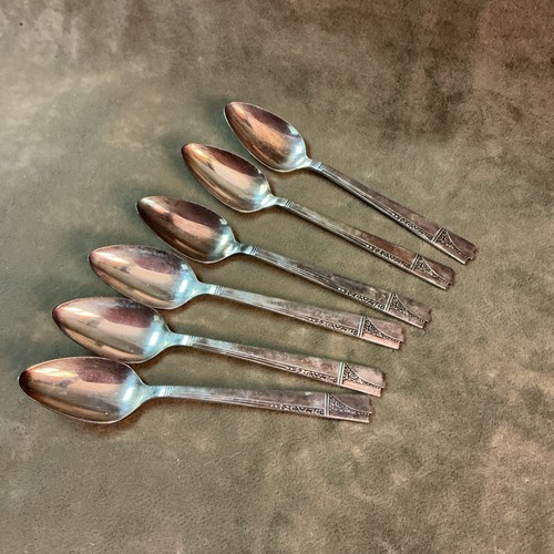1930er Adel Oneida Silber Teller Caprice Muster Demitasse Löffel Konvolut 6 Stück