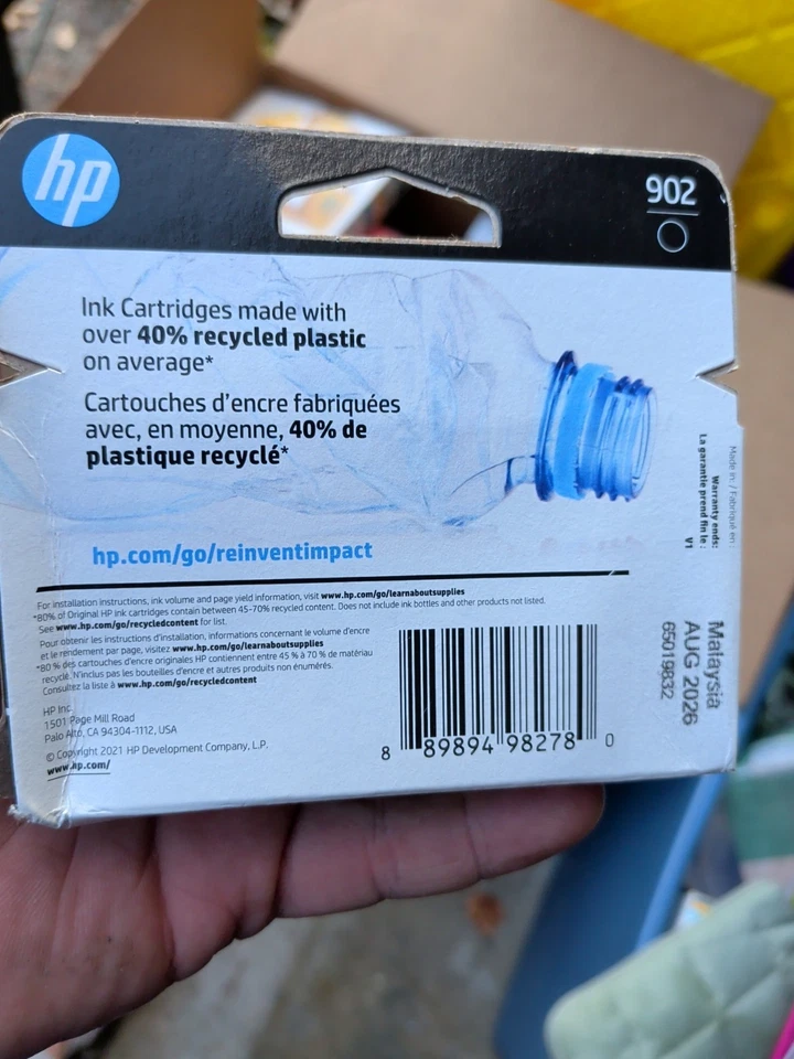 Cartuchos de tinta originais do fabricante HP 902 preto amarelo magenta selados agosto de 2026 - Imagem 2 de 4