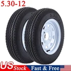 2 PCS 5.30-12 5.30x12 530-12 Trailer Tires with 12'' Rims 4 Lug 6PR Load Range C