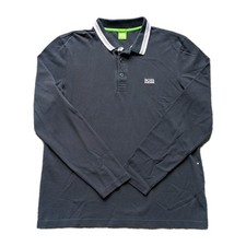Hugo Boss Men's L Polo Shirt Black Long Sleeve Regular Fit Casual Top Cuff Hole