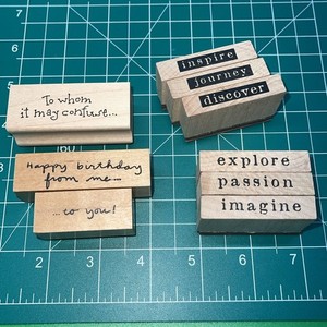 Retired Wood Mounted Rubber Stamps - Words - Mix Theme - Lot #5469