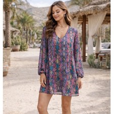 Show Me Your Mumu Donnie Dress Python Print Flowy Mini Long Sleeve XS