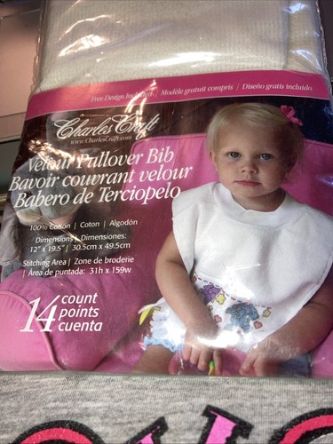 Velour Toddler Pullover Bib 14 Count 11.75" x 19.5"- White - Charles Craft NIP - Picture 3 of 4