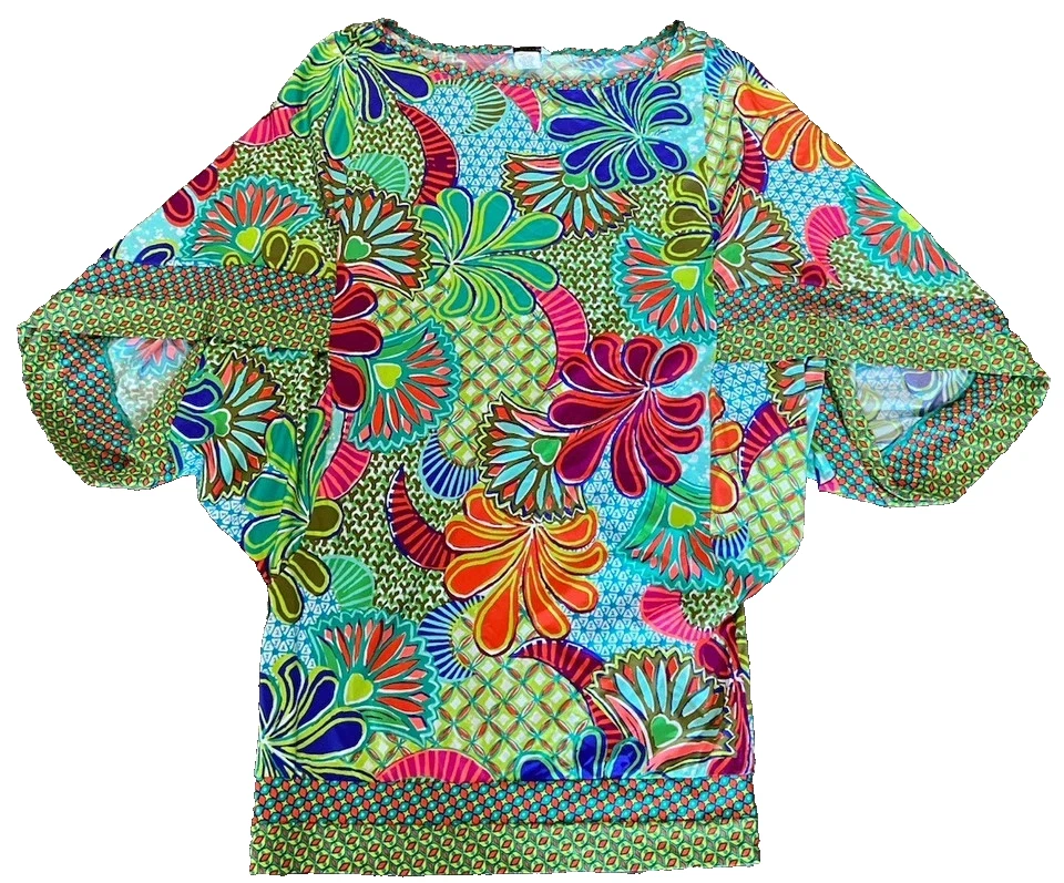 Trina Turk Zanzíbar Conjunto de 3, Encubrimiento de Natación, Pantalones y Traje de Baño Flores Brillantes Med Foto 4 de 4