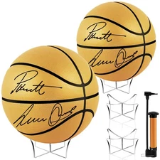 Hiboom 1 Set Autograph Basketball with Acrylic Ball Stand Size 7, Gold 