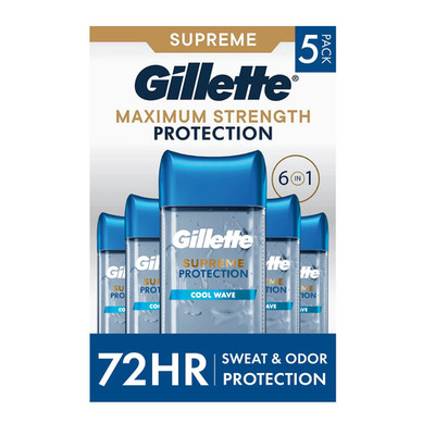 Gillette Clear Gel Supreme Protection Cool Wave Antiperspirant, 5 pk/3.8 oz