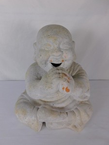 Vtg White Speckled Sitting Buddha Garden Statue Resin Outdoor Lawn Decor 12"