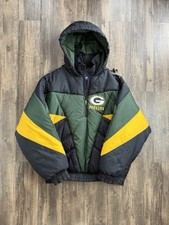 VTG Green Bay Packers Hooded Puffer Jacket Pro Player NFL Size XL