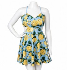 ASOS Blue Floral Scuba Skater Dress UK 14 Summer Holiday Party Cut Out Back