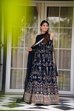 Exclusive Look Faux Georgette Teal Blue Gown With Dupatta For Reception Wear