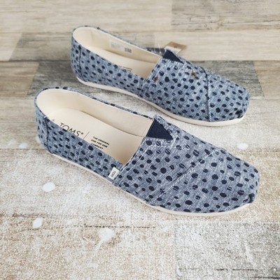 Toms Alpargata Womens Flats Shoes Sz 7 Navy Slub Chambray Dots Canvas Loafers