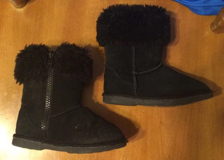 CUTE!! Fuzzy Tall Black Zipper Boots Toddler Girl Child 8 GUC!! — 第 3/4 张图片