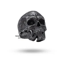 Gothic Broken Jaw biker Rider 925 Silver Skull Crack Fully Oxidized Men Ring