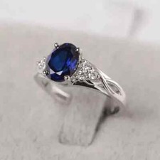 2Ct Oval Cut Simulated Blue Sapphire Women Engagement Ring 14K White Gold Plated