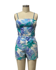 VINTAGE 1970s LAVENDER  LIGHT BLUE TROPOCAL PLAYSUIT  1970s VINTAGE PLAYSUIT