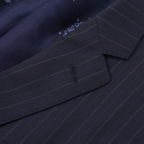 Etro Slim-Fit Navy Blue Stripe Wool Suit with Silk Lining 40R (Eu 50) NWT - Picture 4 of 13