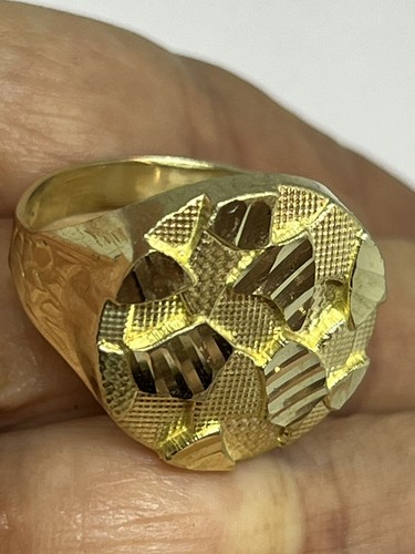 GOLd mens Nugget ring round ball 10k solid size 10.5 11 ask 8 9 10 12 13 - Picture 9 of 11