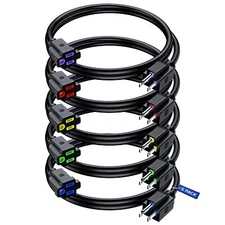 Extension Cord 0.5 Ft 5 Pack Black 16AWG SJTW Multicolor Indicators ETL