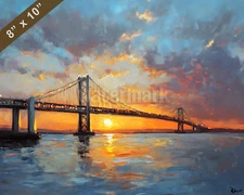 Newport Pell Bridge with sunset oil painting 8x10 Print