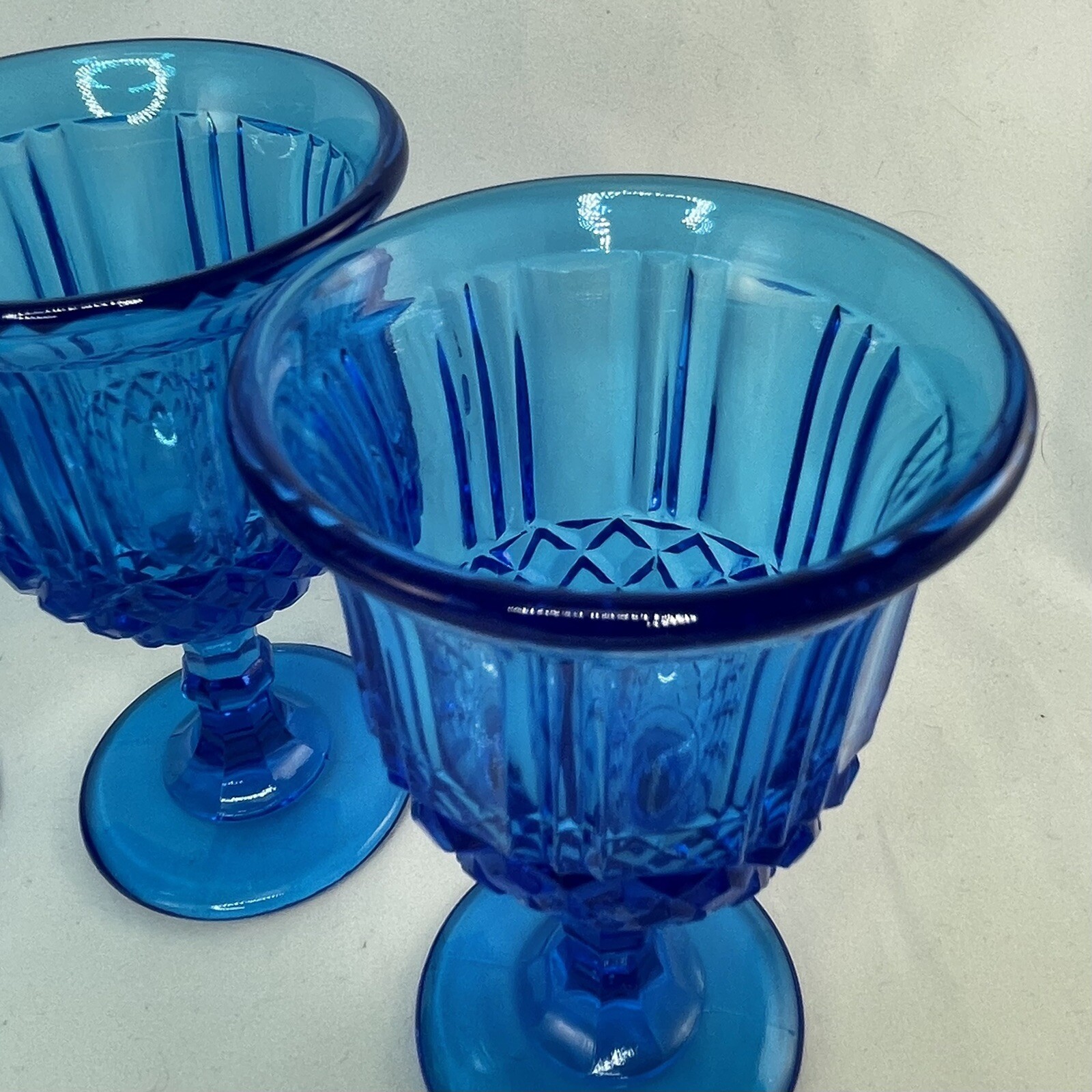 (4) L. G. Wright Sawtooth Blue Wine Glasses eBay