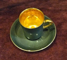 Figgjo Flint Norway Demitasse Cup & Saucer Set GREEN Gold Gilt Interior