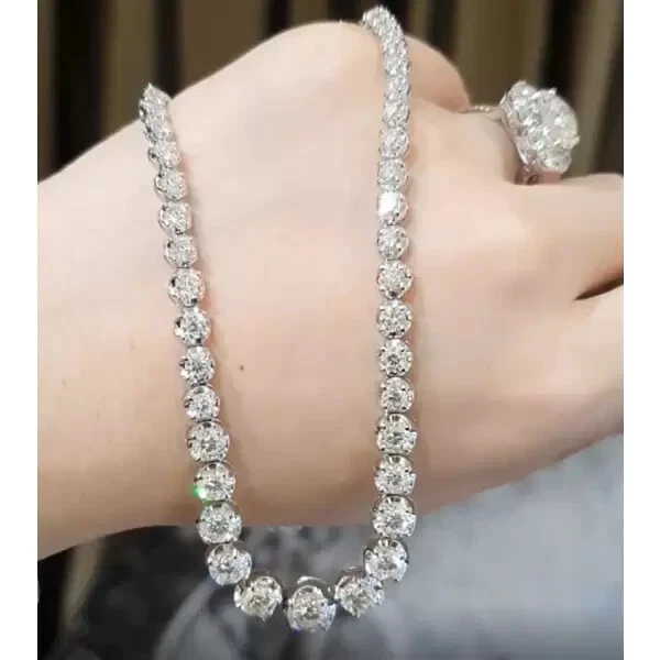 40Ct Round Cut VVS1/D Lab Created Sapphire Riviera Necklace 14k White Gold Over - Image 3 of 4