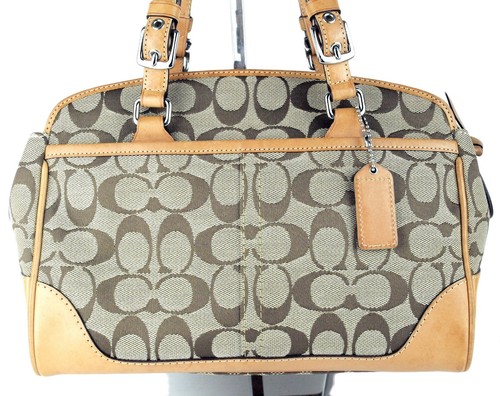 COACH Signature Logo Brown Canvas & Leather Handbag Shoulder Bag Women's Used - Picture 3 of 12