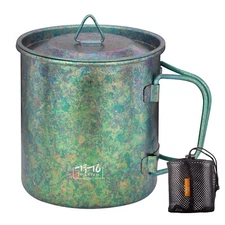 TiTo Titanium Cup Titanium Pot with Lid Ultralight Portable 450ml Foldable Ha...