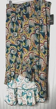 I. N. Studio Womens SKIRT 3X Boho Chic Paisley Hi Low Lined Quality Stretch NEW