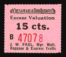 15¢ Chesapeake And Ohio Railway Excess Valuation Stamp - C & O