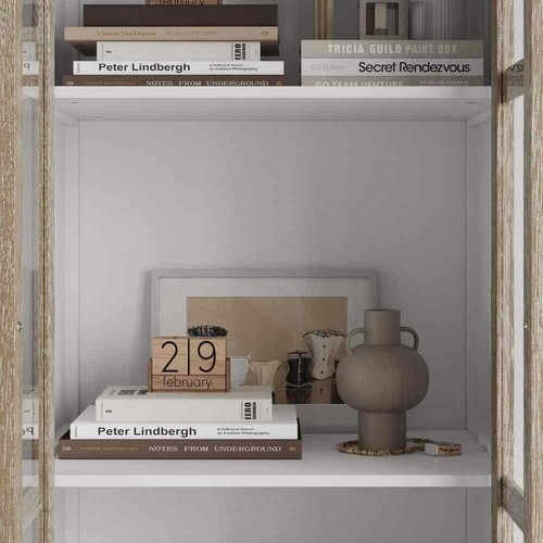 White and Wood Grain 73 in. H Wood Accent Cabinet with 2 Glass Doors - Picture 6 of 8