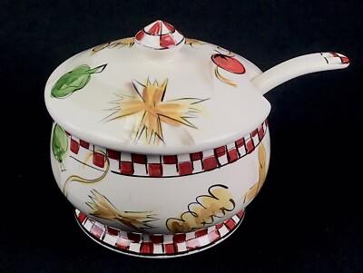 Tabletops Gallery PASTA 101 Hand Painted Covered Parmesan Pot with Spoon MINT