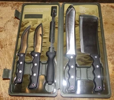 5-piece high desert outdoor knife set in plastic case in nice shape used