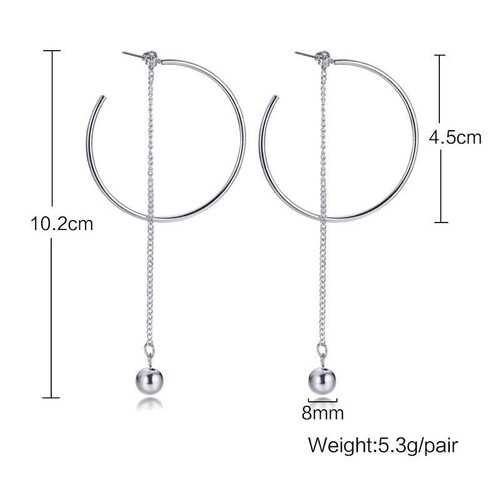 Women's Long Tassel Geometric Round Earrings Stainless Steel Jewelry 2 Colors - Picture 7 of 7