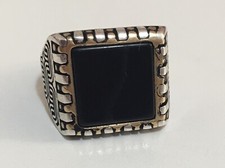 925 Solid Sterling Silver Gold Plated Large Square Black Onyx Ring Men/Women..