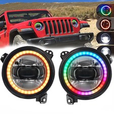 Pair 9'' RGB Halo LED Headlights DRL For 2018-2024 Jeep Wrangler JL Gladiator JT
