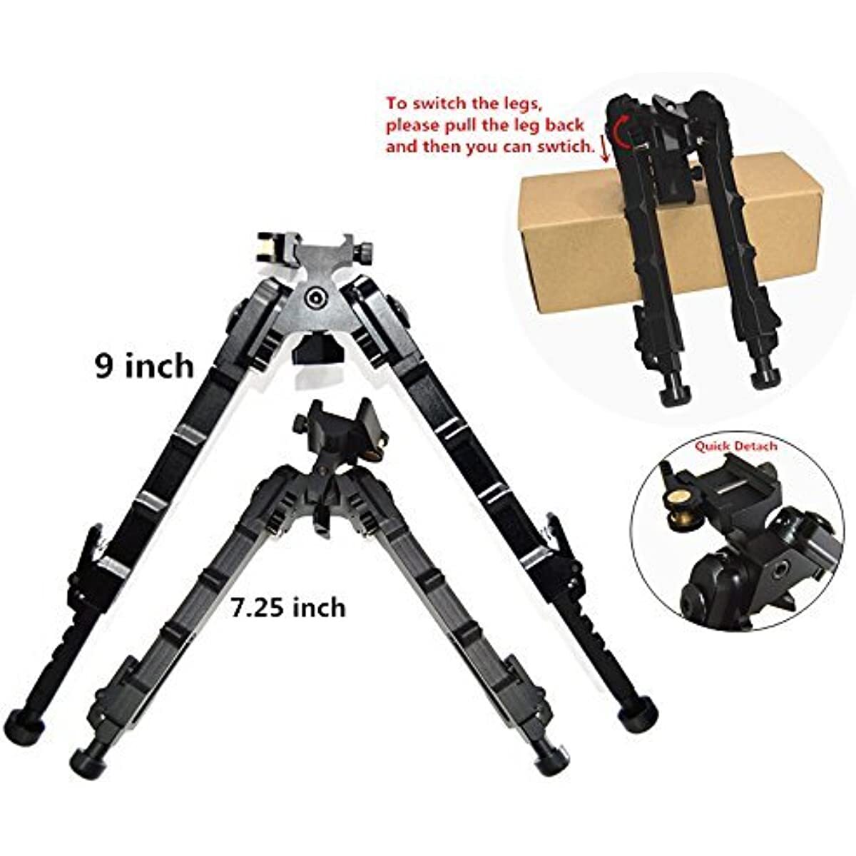 FOCUHUNTER 6-9 Tactical Rifle Bipod Adjustable Spring Return Bipod With Swivel Stud Mount Fit 20mm Picatinny Weaver Rail For Rifle