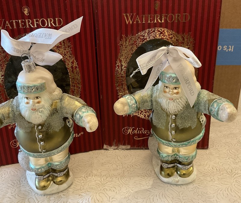 Waterford Santa Ornament Holiday Heirlooms 2004 Set Of 2 