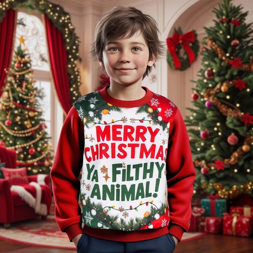 Kids Boys Girls Merry Christmas Ya Filthy Animal Red Jumper Xmas Sweatshirts - Picture 8 of 9