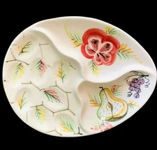 Vintage Italian Divided Appetizer Egg Platter Signed Hand Painted 12.5”L