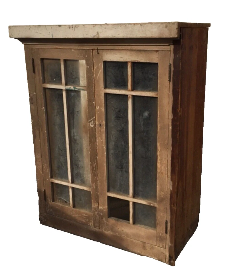 Antiga cabana de armário de cozinha estilo torta de vidro madeira fazenda década de 1930 - Imagem 2 de 4