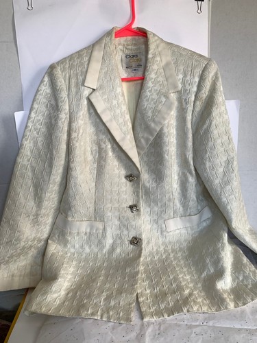 Vintage Clara Clara Vinette NY White Metallic Thread Blazer 10 Shimmer Textured