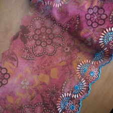 4 Yards 7.5" Wide Puce Print Flower Tulle Lace/Embroidered Colorful Flower xh171