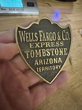 Tombstone Brass Paperweight Wells Fargo Sign Arizona Cowboy USA Decor Blemishes