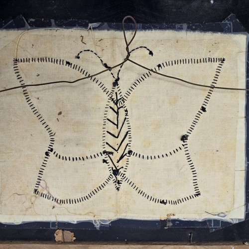 Antique Framed Quilt Art Butterfly Hand Sewn 1930s Reverse Painted 17.25x13.25" - Picture 6 of 9