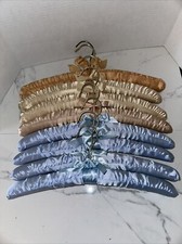 Vintage Padded Satin Boudoir Lingerie Clothes Hangers Blue Cream 80s Lot of 8