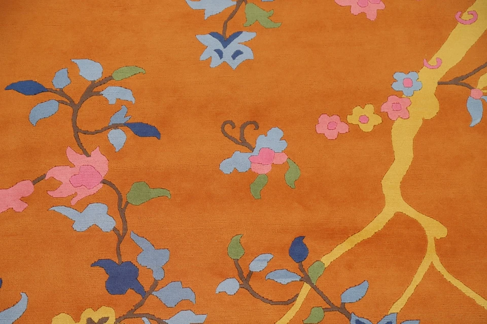 Orange Art Deco Chinese Area Rug 8x10 Hand-made Wool/ Silk Transitional Carpet - Image 4 of 4